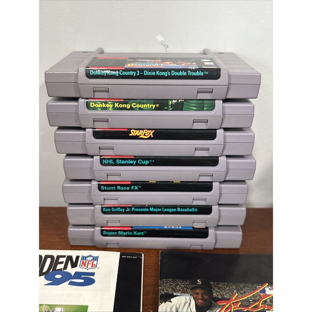 SNES Video Game Lot Bundle Super Mario Kart Donkey Kong Star Fox Super Nintendo - Picture 12 of 12